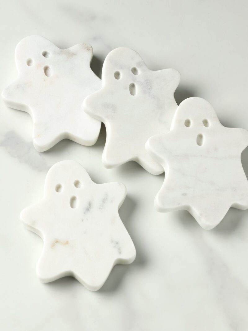 White Marble Ghost Coasters, Set of 4